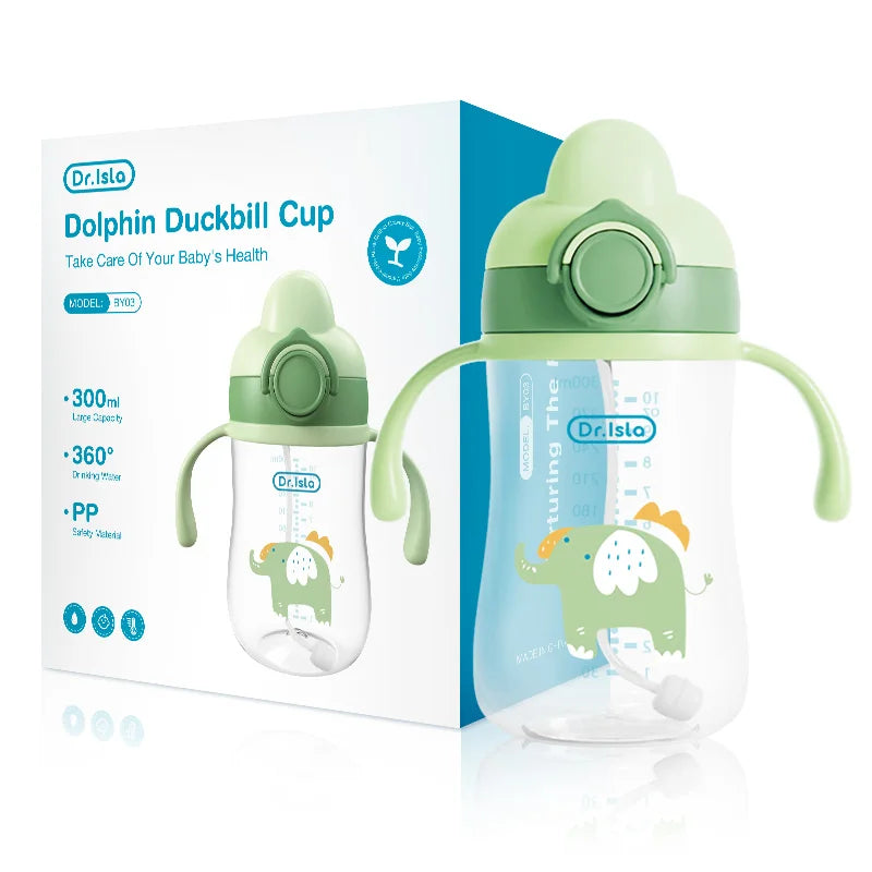 Vaso de Agua para Bebé con Pajita Antigoteo 300 ml con Asas