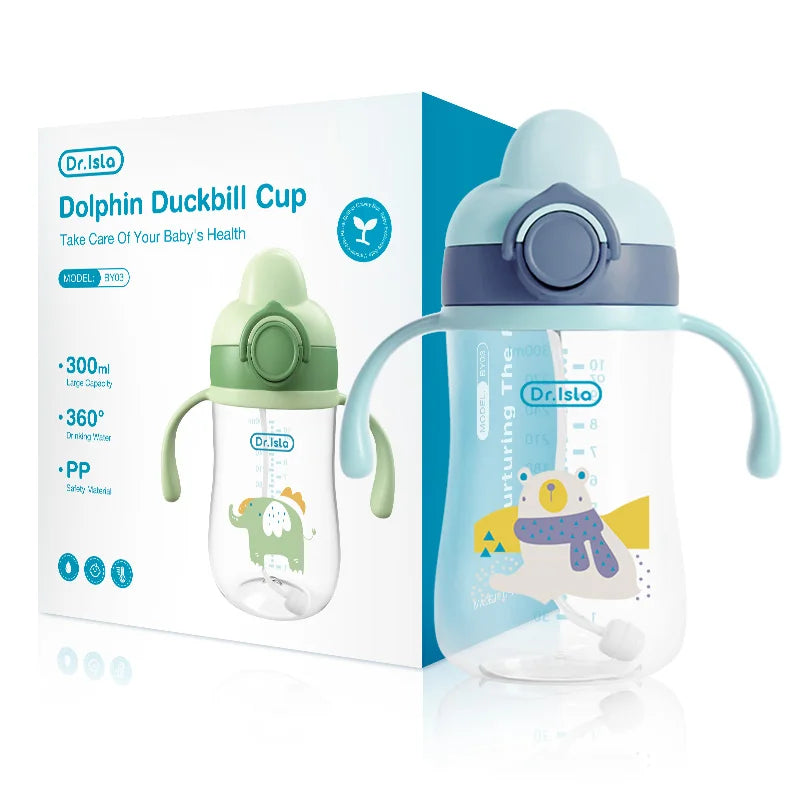 Vaso de Agua para Bebé con Pajita Antigoteo 300 ml con Asas