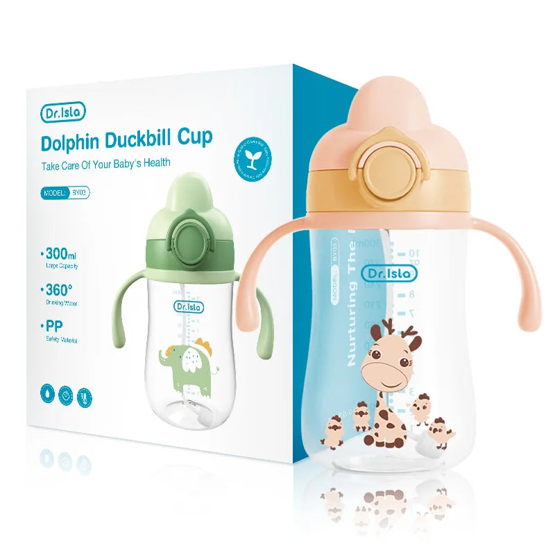 Vaso de Agua para Bebé con Pajita Antigoteo 300 ml con Asas