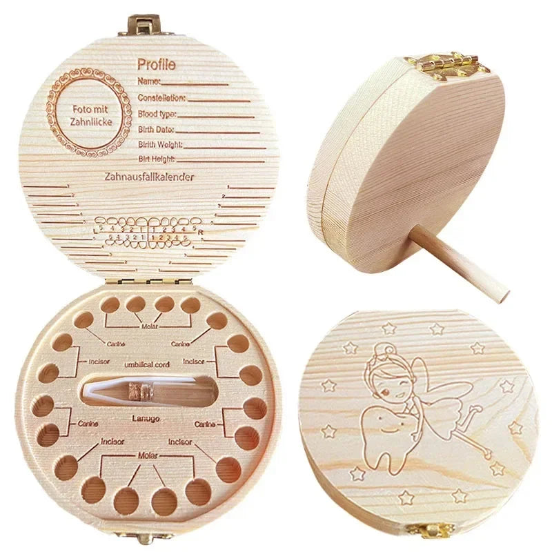 Caja de Dientes de Bebé de Madera